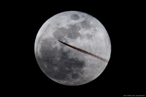 Full Moon with Ryanair Airliner