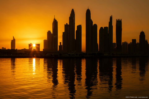 JBR skyline at sunrise, Dubai, UAE